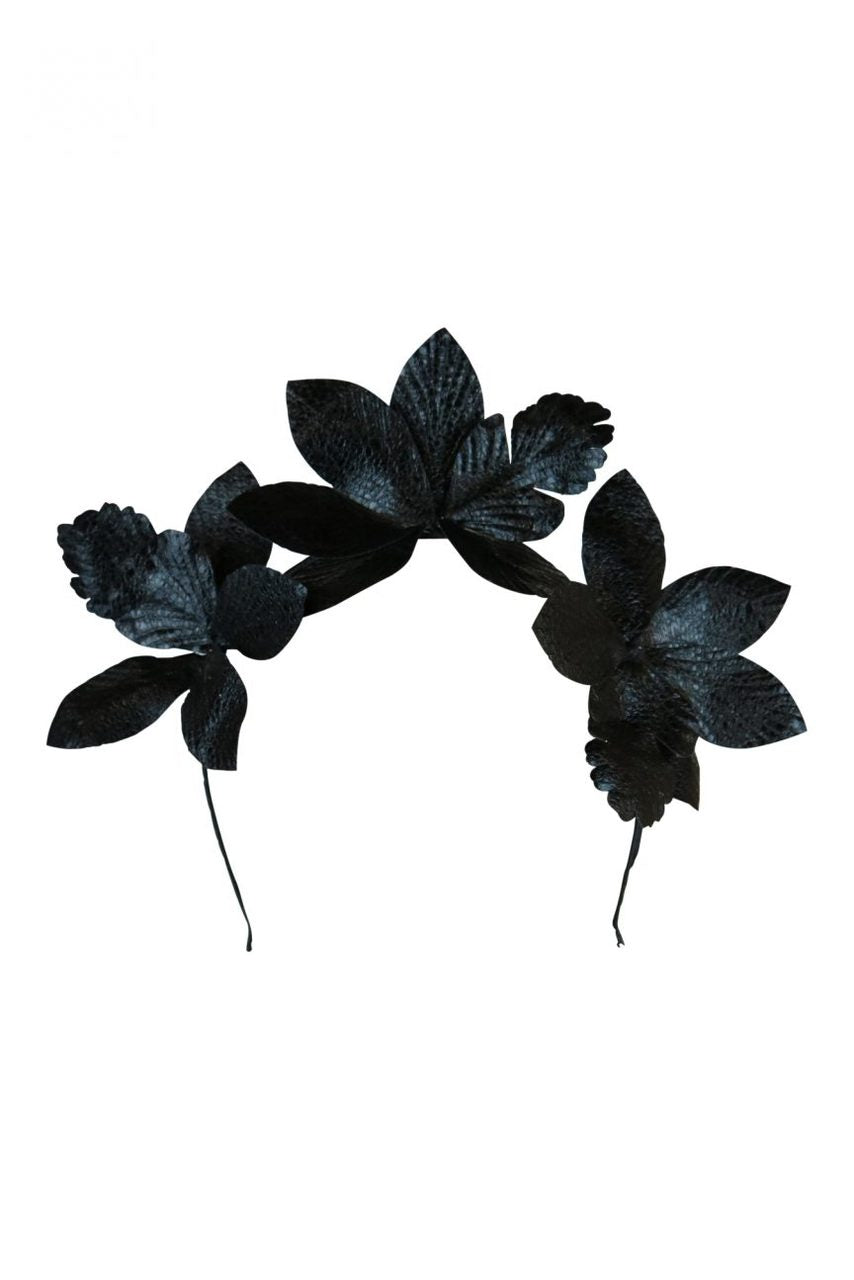 Morgan & Taylor Adaline Leaf Fascinator on a Headband in Black