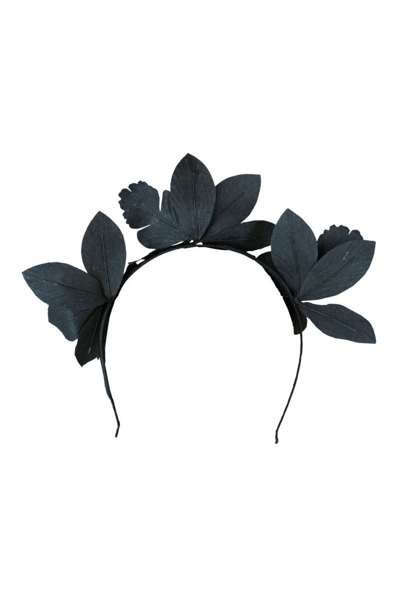 Morgan & Taylor Adaline Leaf Fascinator on a Headband in Black