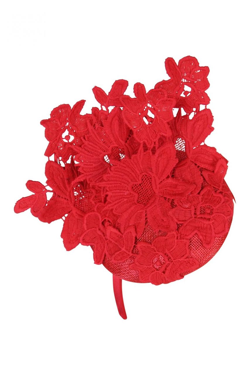 Morgan & Taylor Violetta Lace Beret in Red on a Headband
