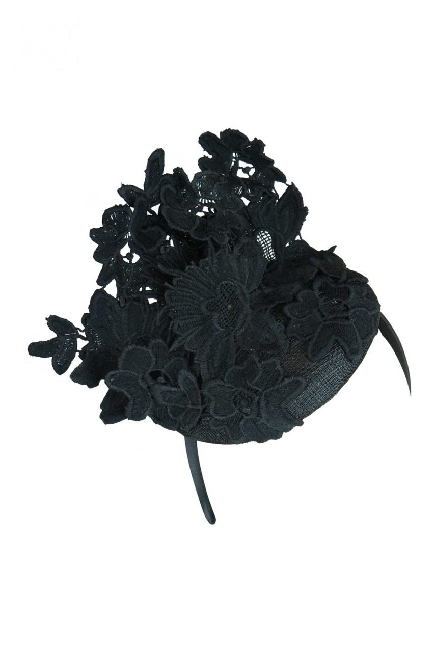 Morgan & Taylor Violetta Lace Beret in Black on a Headband