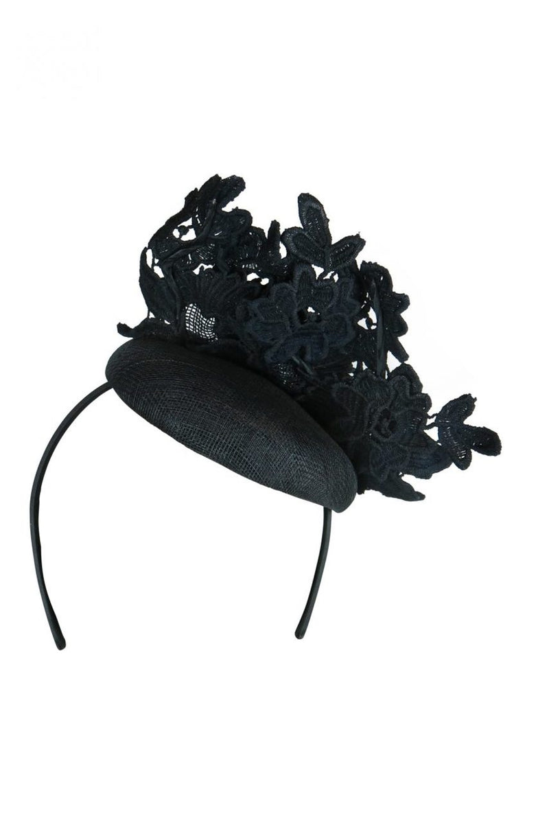 Morgan & Taylor Violetta Lace Beret in Black on a Headband