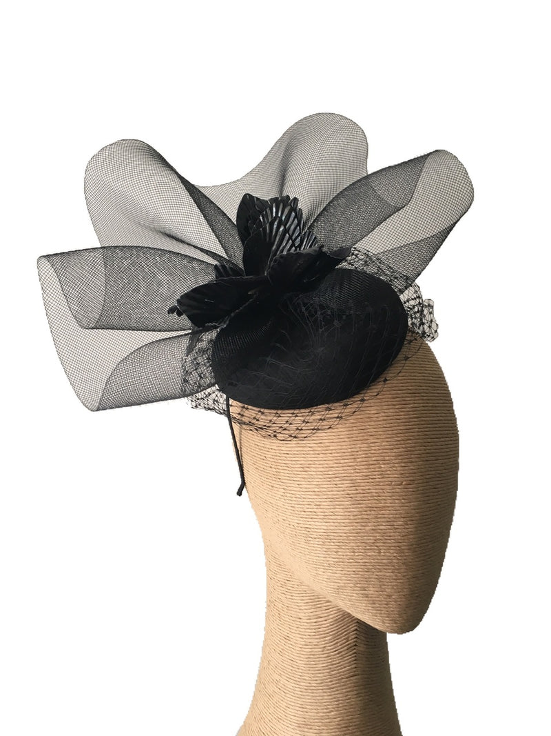 Morgan & Taylor Black Beret with Crinoline Ruffle and Leaves