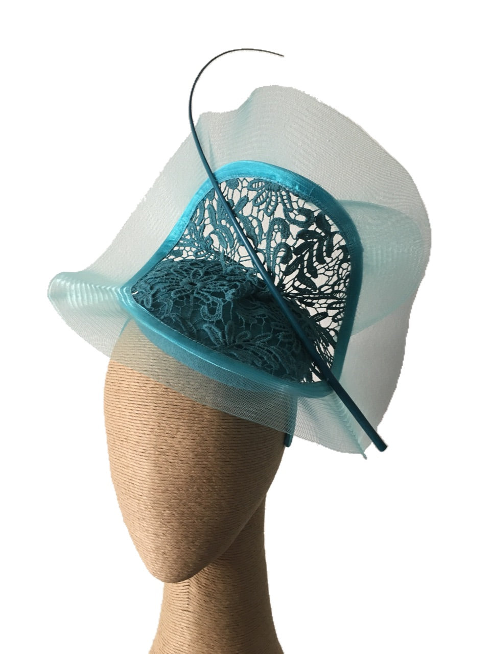 Morgan & Taylor Margo Felt Base Fascinator with Lace in Teal