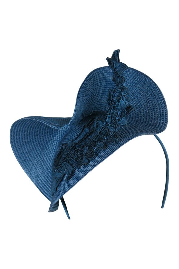 Morgan & Taylor Mia Twist Fascinator in Navy with Navy Lace Detail