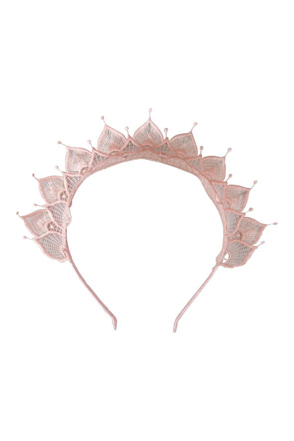 Morgan & Taylor Elizabella Lace Crown Headpiece in Light Pink