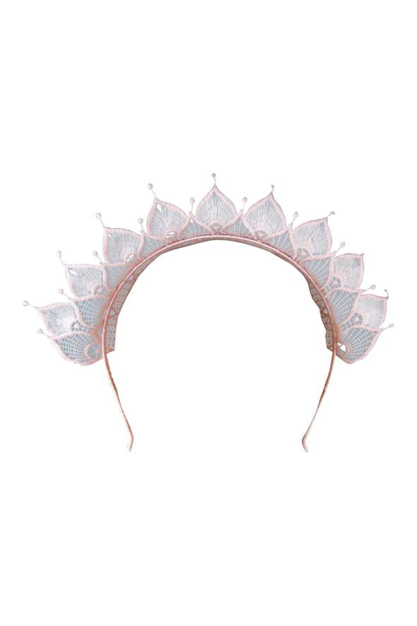 Morgan & Taylor Elizabella Lace Crown Headpiece in Light Pink