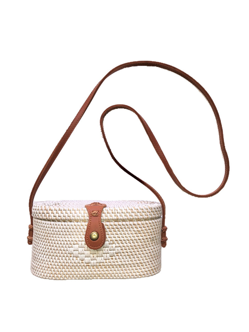 Get Racy Rattan Oval Bag in White & Natural