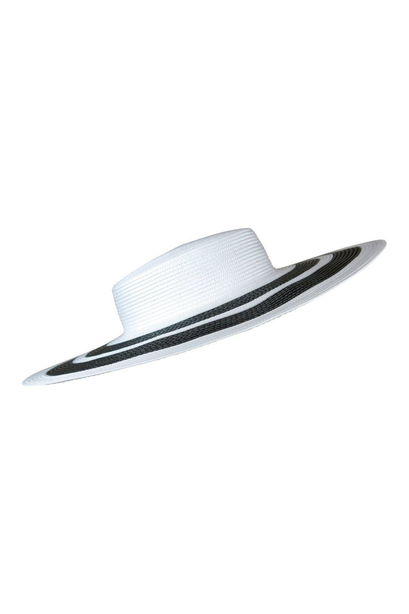 Morgan & Taylor Parker White Boater with Striped Brim