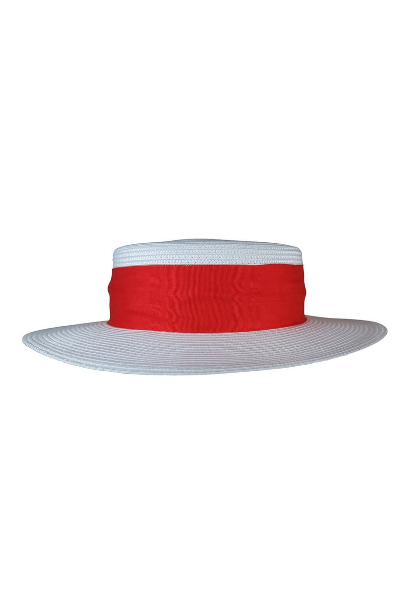 Morgan & Taylor Jordyn  White Boater Hat with Red Ribbon