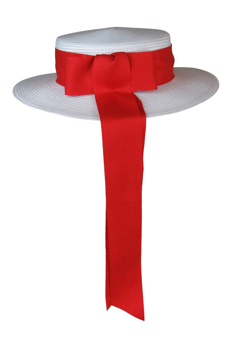 Morgan & Taylor Jordyn  White Boater Hat with Red Ribbon (DEMO)