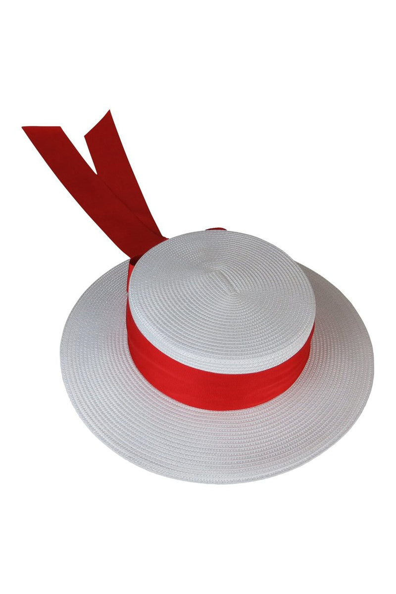 Morgan & Taylor Jordyn  White Boater Hat with Red Ribbon