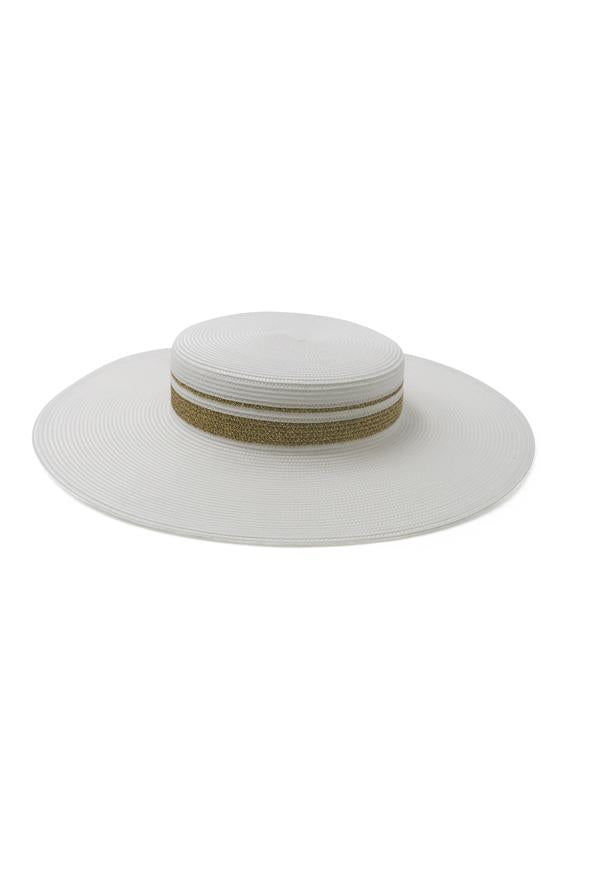 Morgan & Taylor Athena Boater Hat in White & Gold