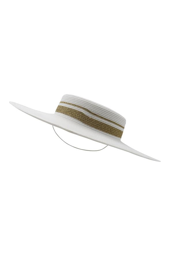 Morgan & Taylor Athena Boater Hat in White & Gold
