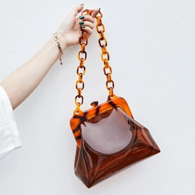 Get Racy Transparent Bag in Brown with Plastic Chain