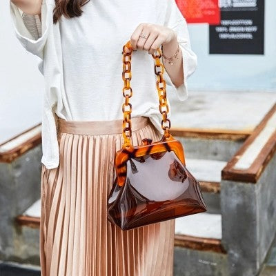 Get Racy Transparent Bag in Brown with Plastic Chain