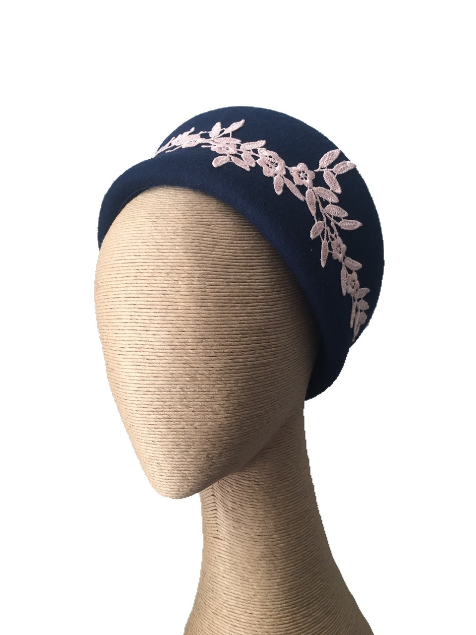 Max Alexander Jackie Felt Hat in Navy with Pink Lace