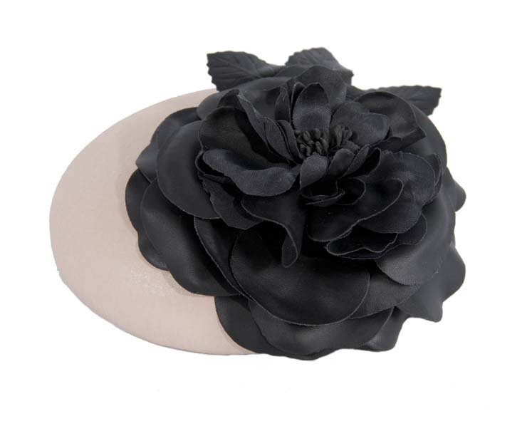 Max Alexander Button Leather Hat in Beige with Black Flower