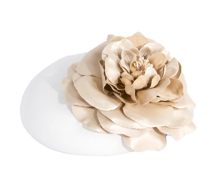 Max Alexander Button Leather Hat in Cream with Gold Flower