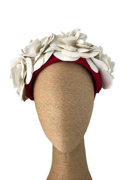 Max Alexander Rosetta headpiece in Red & Cream