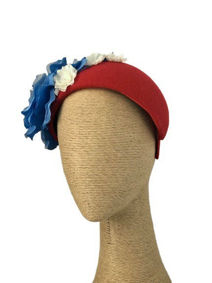 Max Alexander Lola Headpiece in Red with Blue & White Flowers
