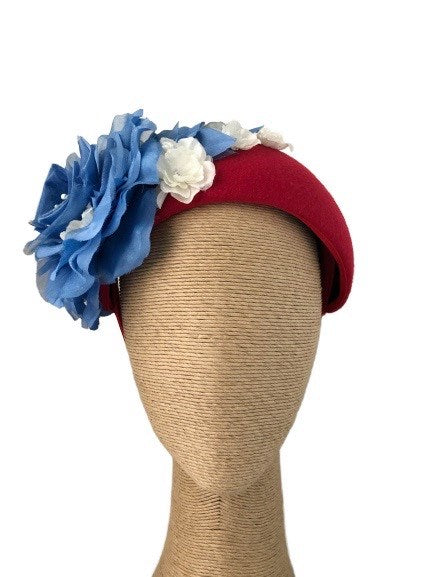 Max Alexander Lola Headpiece in Red with Blue & White Flowers
