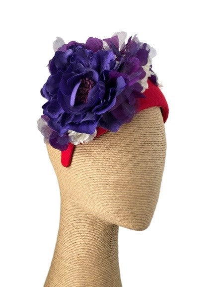 Max Alexander Ivy Headpiece in Red with Purple & White Flowers