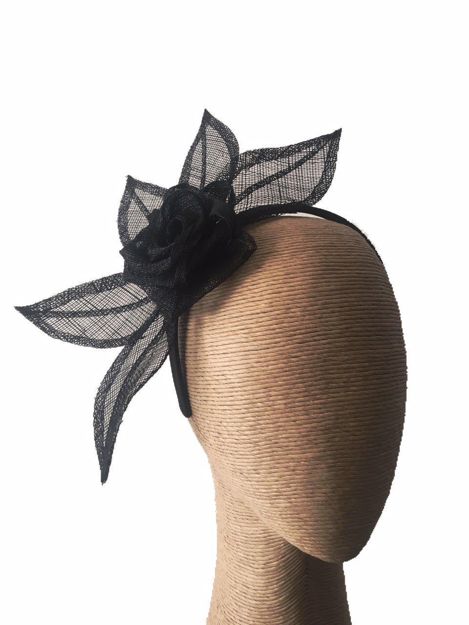 Max Alexander Flower and Leaves Fascinator in Black on a Headband