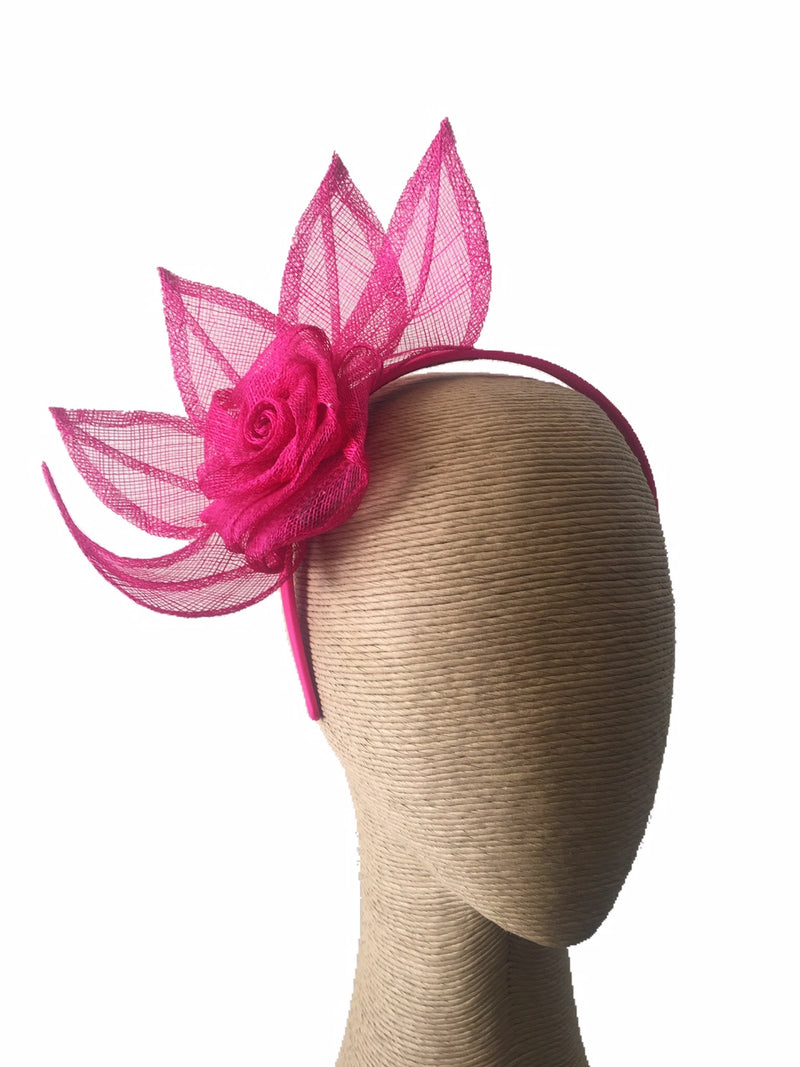 Max Alexander Flower and Leaves Fascinator in Fuchsia on a Headband