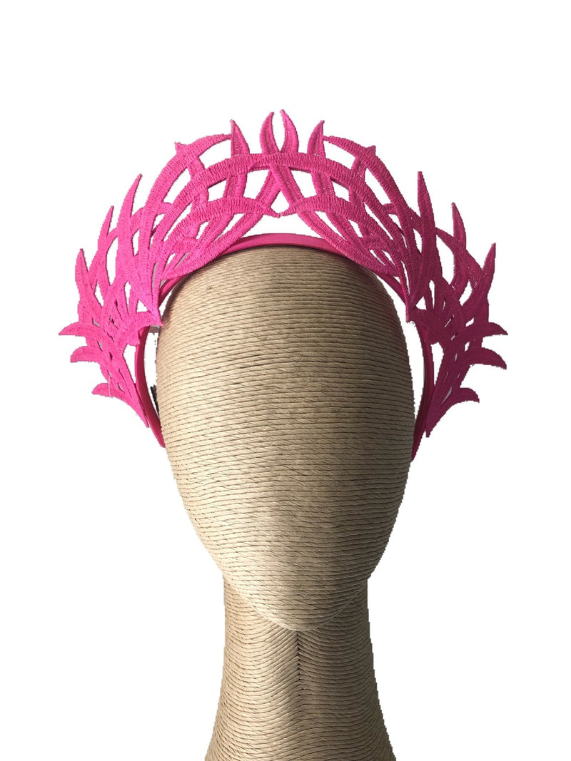 Max Alexander Fuchsia Lace Crown Headpiece on a Headband