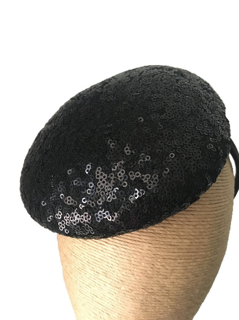 Max Alexander Lily Sequinned Hat in Black on a Headband