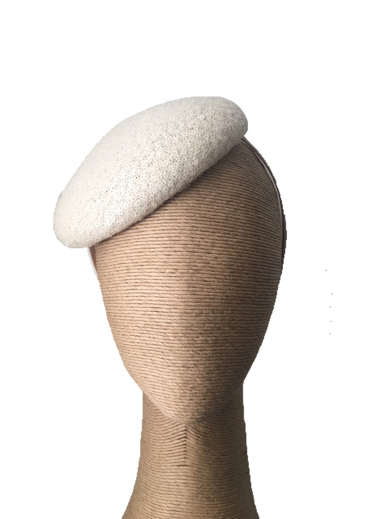 Max Alexander Lily Sequinned Hat in Cream on a Headband