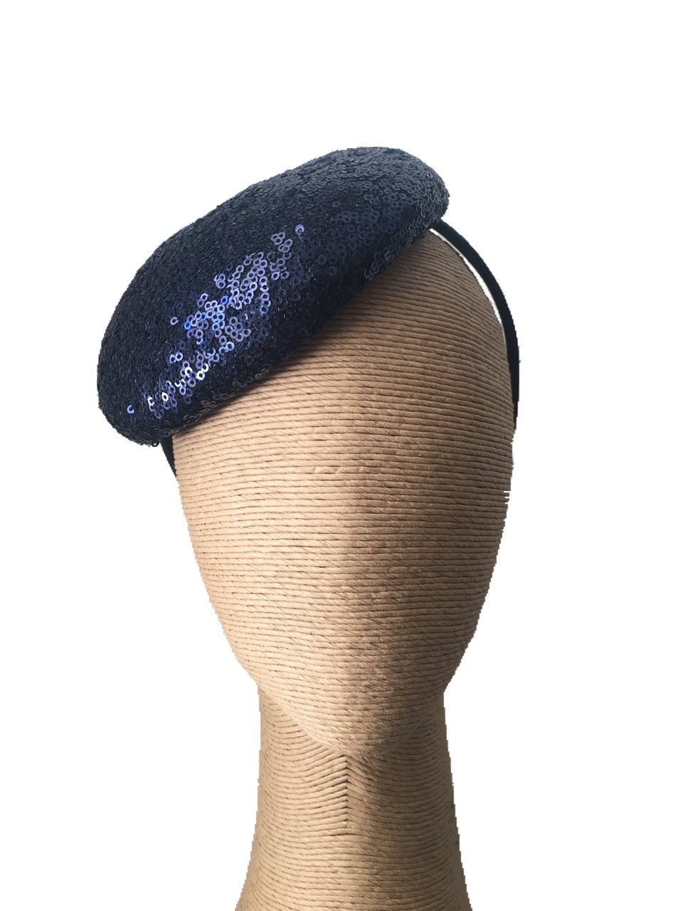 Max Alexander Lily Sequinned Hat in Navy on a Headband