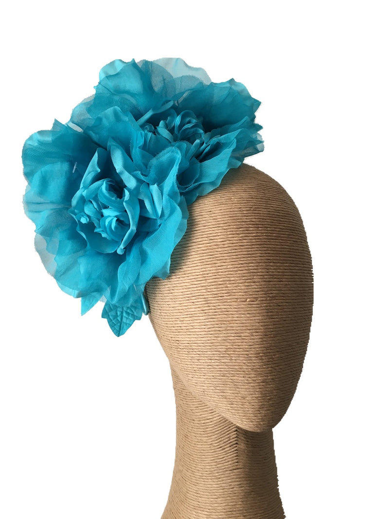 Max Alexander Turquoise Silk Flower Fascinator on a Headband