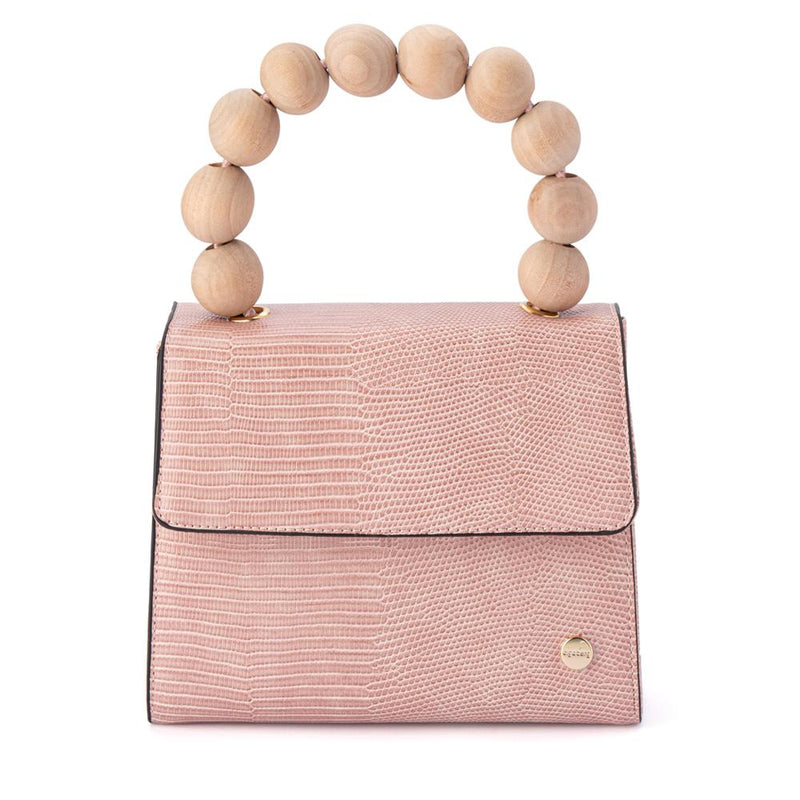 Caylee Wood Bead Handle Bag in Blush Pink