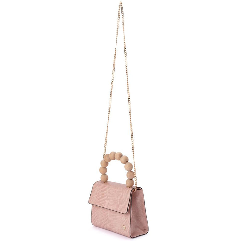 Caylee Wood Bead Handle Bag in Blush Pink