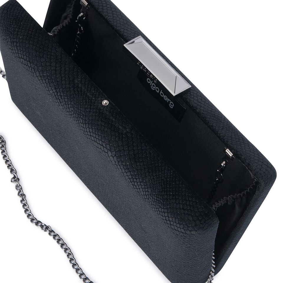Olga Berg Sara Velvet Snake Clutch in  Black