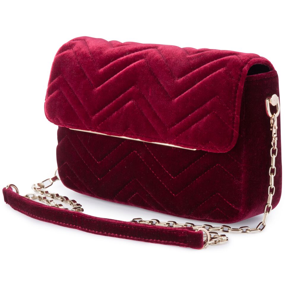 Olga Berg Hope Velvet Shoulder Bag in Burgundy