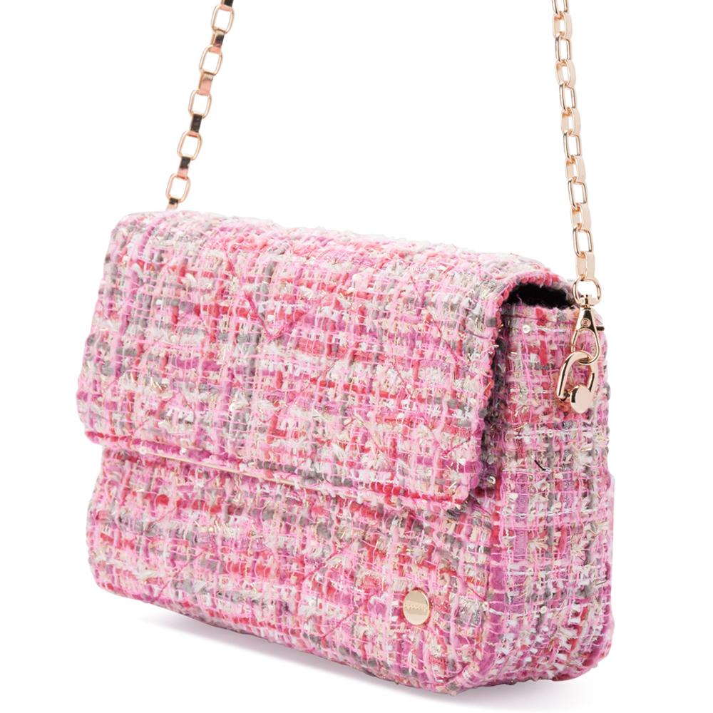 Olga Berg Queenie Quilted Tweed Shoulder Bag in Pink