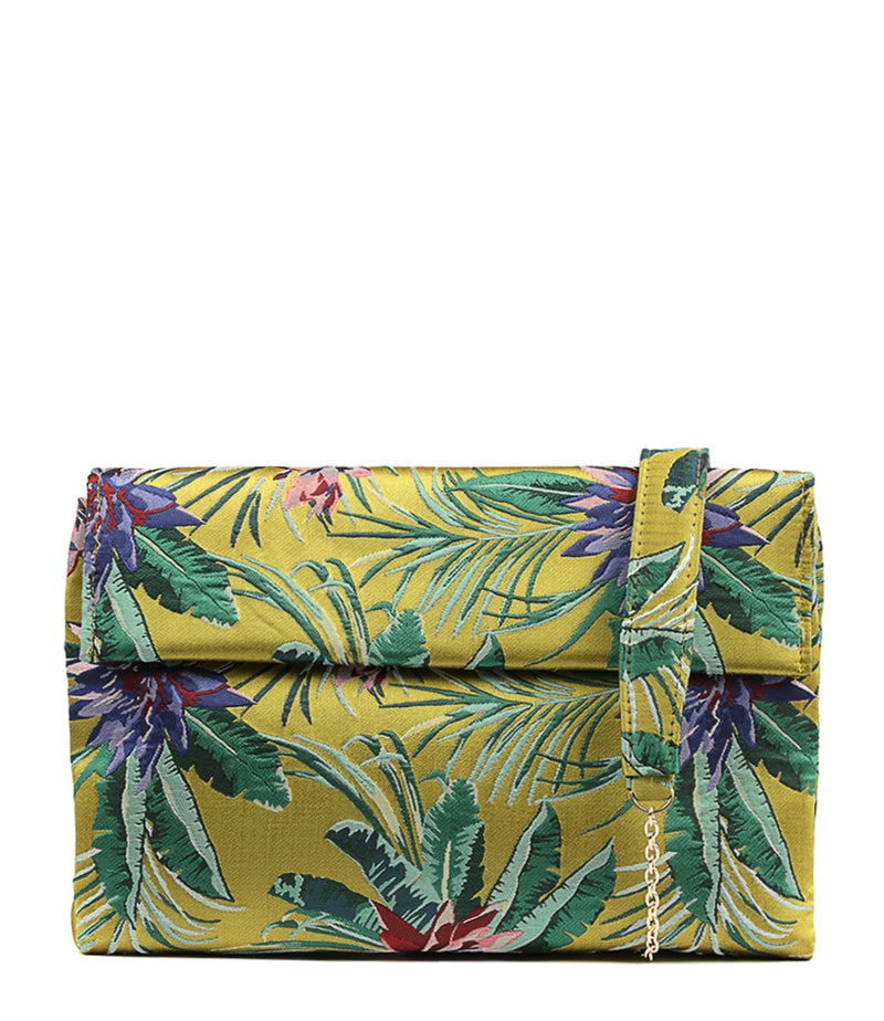Olga Berg Bailey Tropical Shoulder Bag in Chartreuse