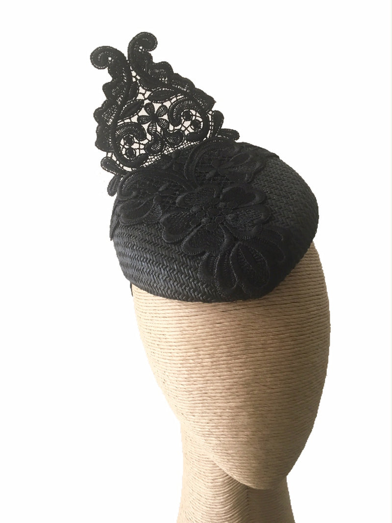 The Fillies Collection Button Hat in Black with Black Lace