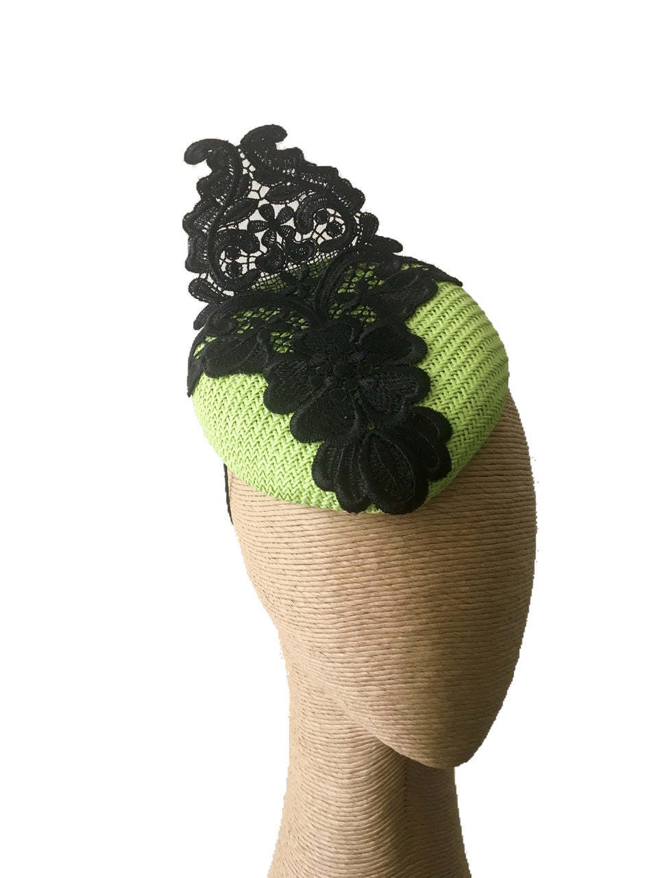 The Fillies Collection Button Hat in Lime with Black Lace Detail