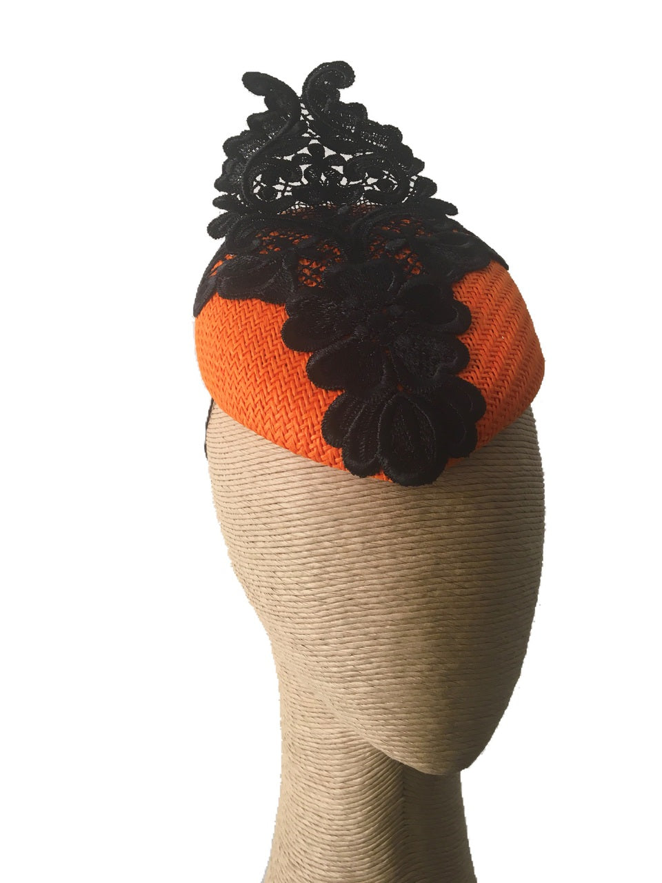 The Fillies Collection Button Hat in Orange with Black Lace Detail