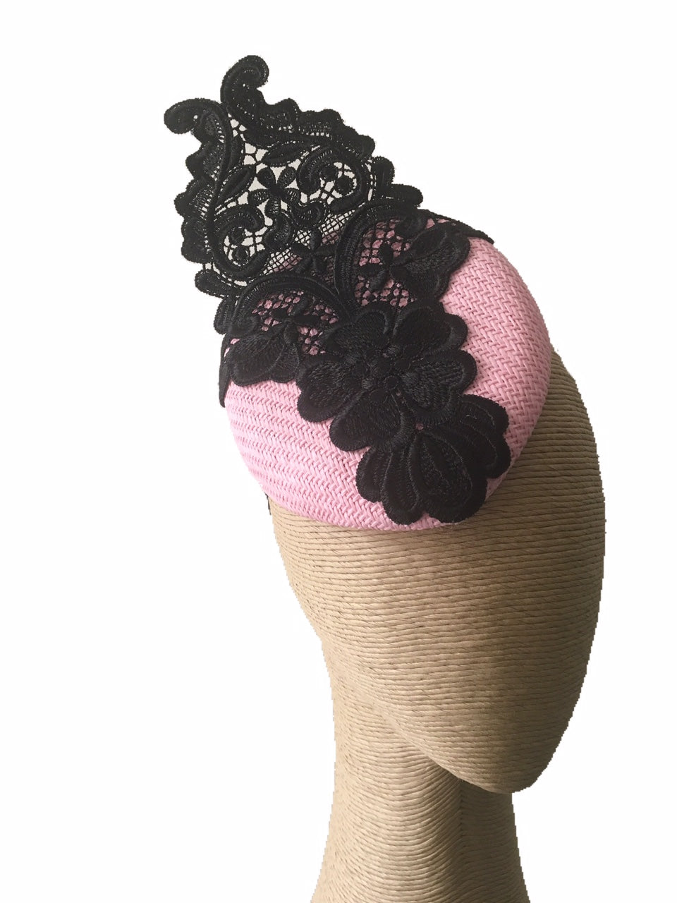 The Fillies Collection Button Hat in Soft Pink with Black Lace