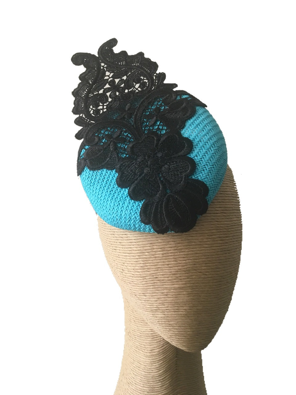 The Fillies Collection Button Hat in Turquoise with Black Lace
