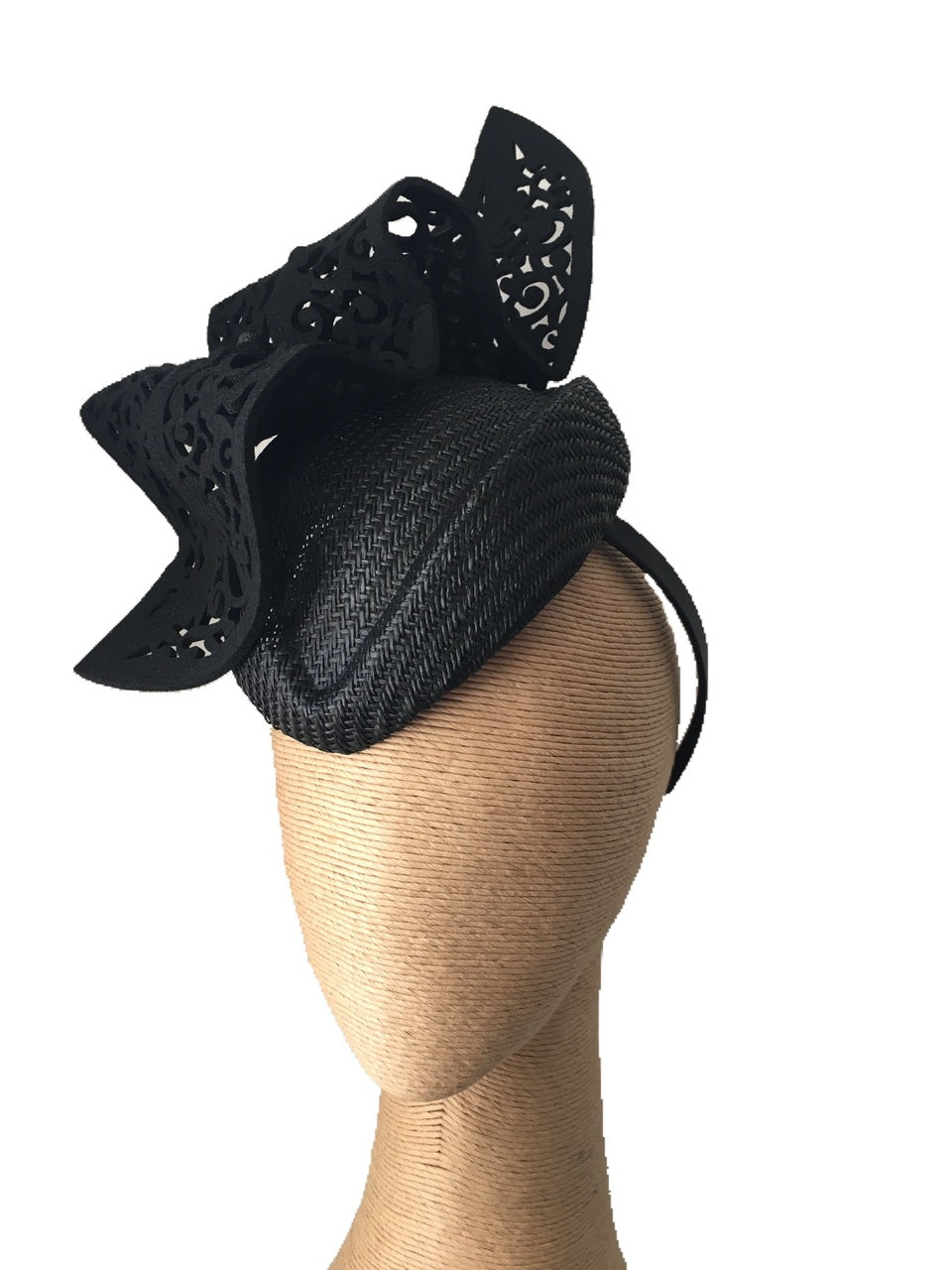The Fillies Collection Kylie Air Hostess Hat with Cutout Wave in Black