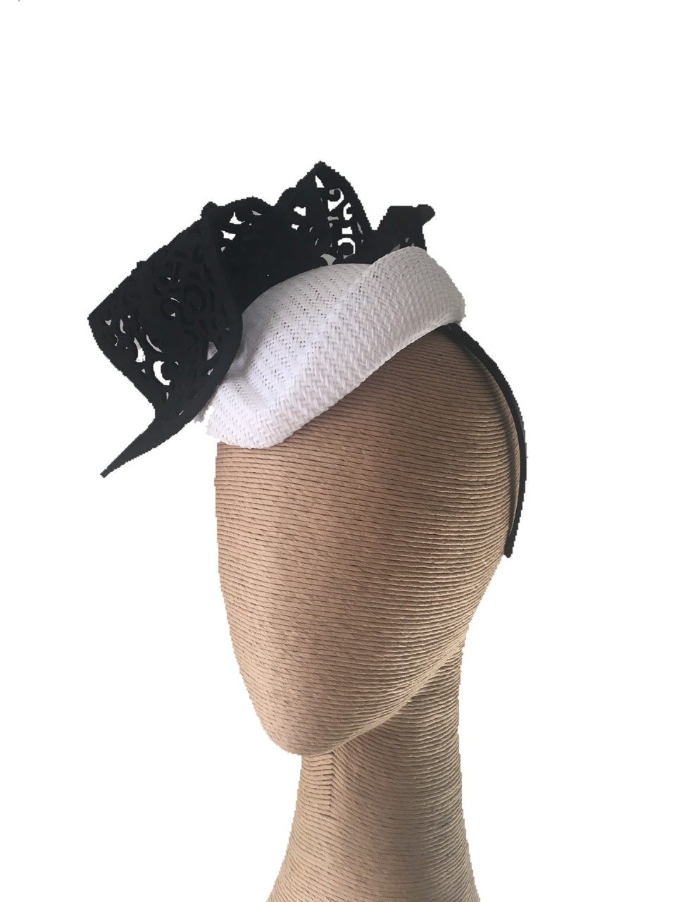 The Fillies Collection Kylie Air Hostess Hat with Cutout Wave in White/Black