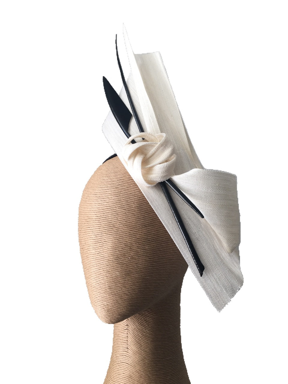 The Fillies Collection Bella Fascinator in Cream with Black Feather