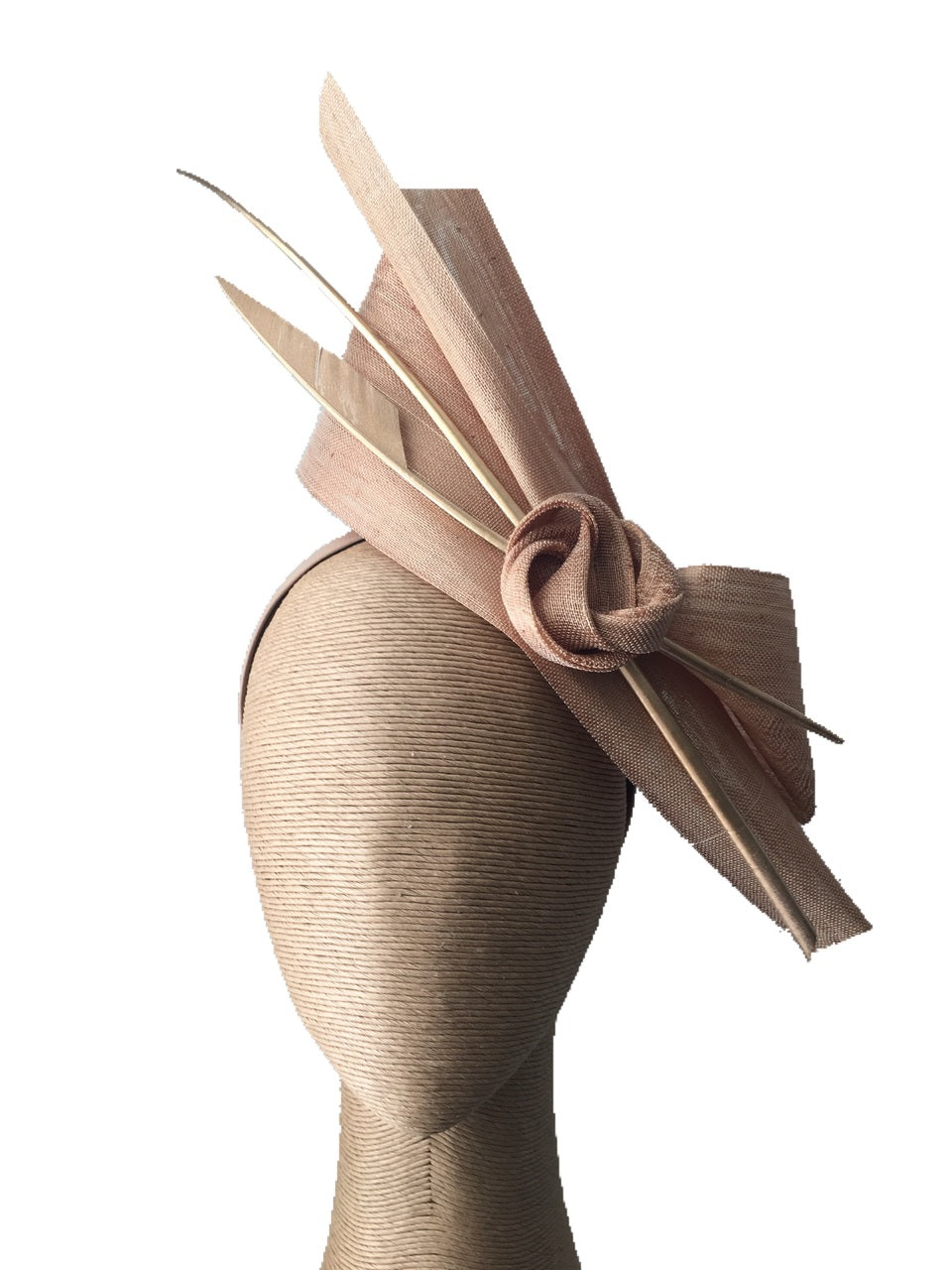 The Fillies Collection Bella Fascinator in Gold with Golden Feather