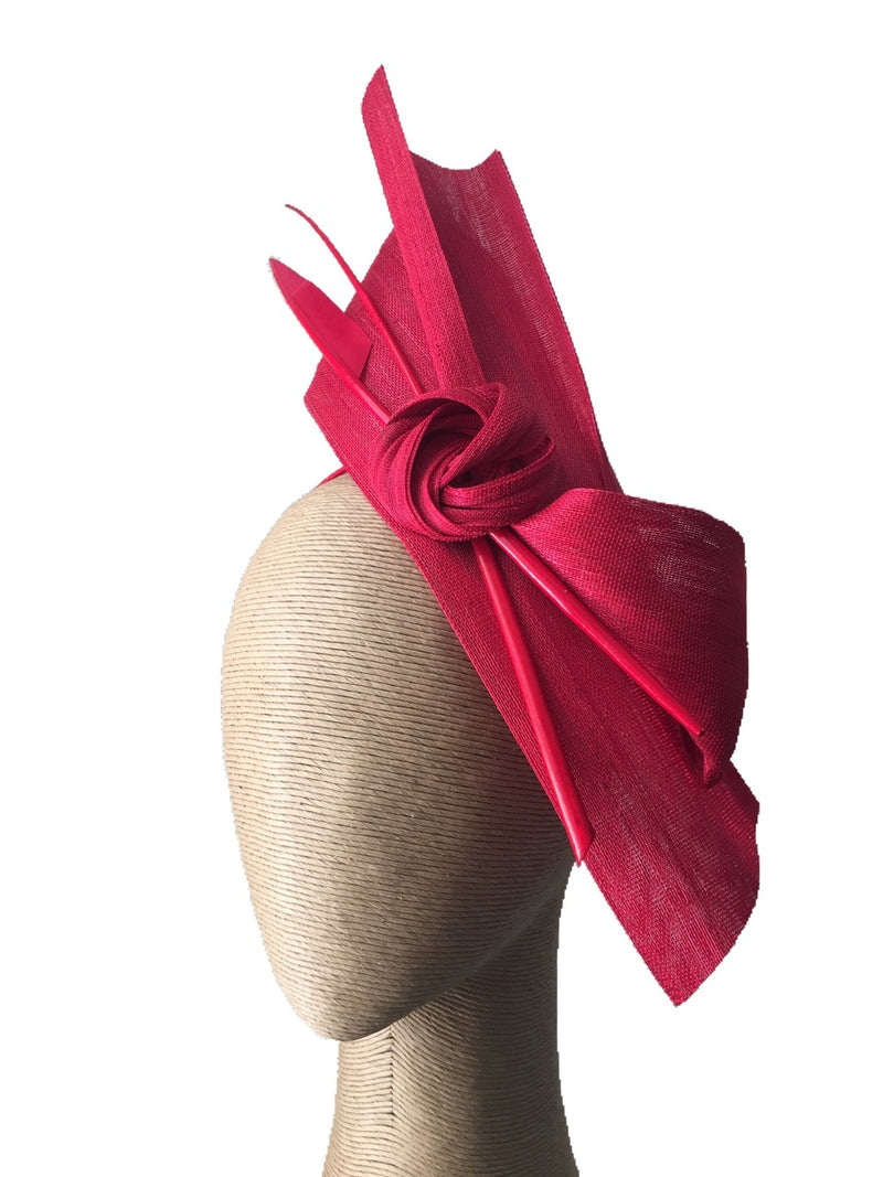 The Fillies Collection Bella Fascinator in Red with Red Feather