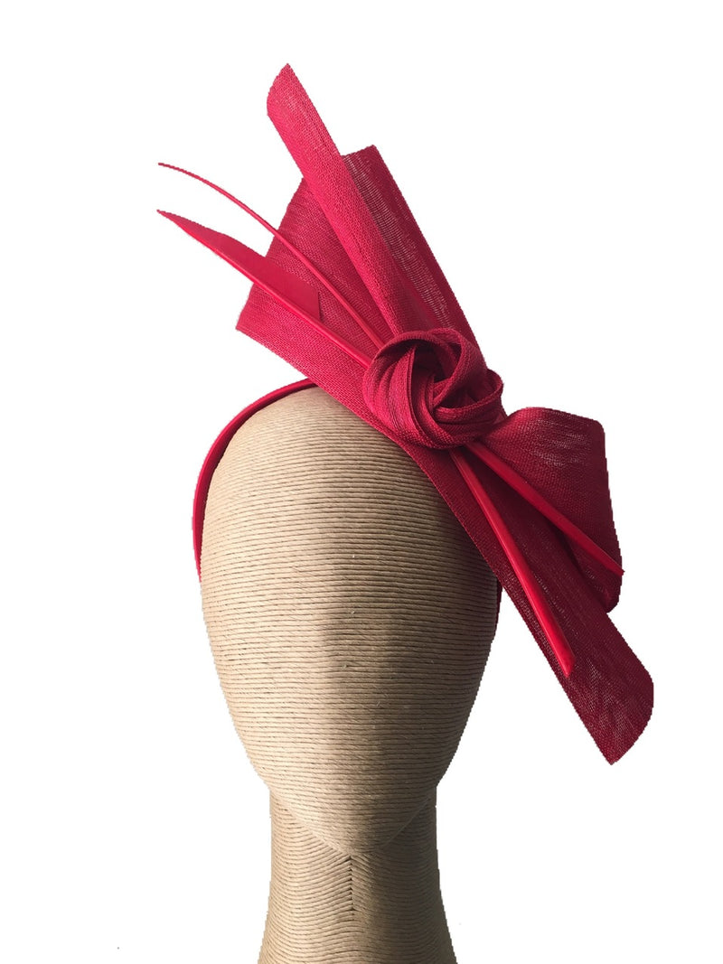 The Fillies Collection Bella Fascinator in Red with Red Feather